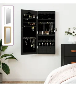 Hot Sieradenkast met spiegel wandgemonteerd 37,5x10x90 cm zwart Spiegels