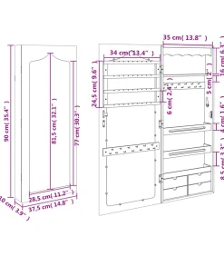 Hot Sieradenkast met spiegel wandgemonteerd 37,5x10x90 cm zwart Spiegels
