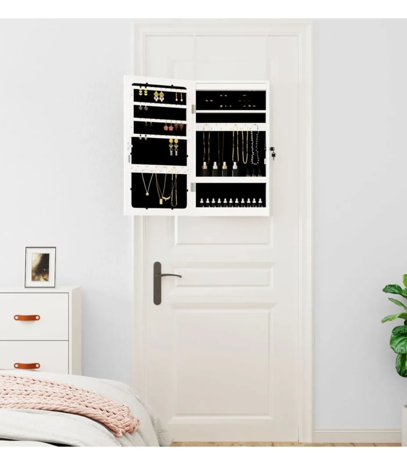 Discount Sieradenkast met spiegel en LED wandgemonteerd wit Spiegels