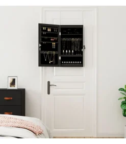 Best Sieradenkast met spiegel en LED wandgemonteerd zwart Spiegels