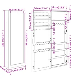 New Sieradenkast met spiegel wandgemonteerd 37,5x10x106 cm Spiegels