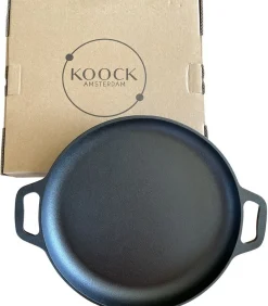 Skillet gietijzer - koekenpan - PFAS vrij - 32cm - zonder steel - Paellapan - BBQ accessoires - Geschikt voor Green Egg Potten & Pannen