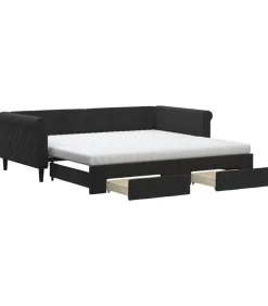 Online Slaapbank met onderschuifbed en lades 100x200 cm fluweel zwart Bedden