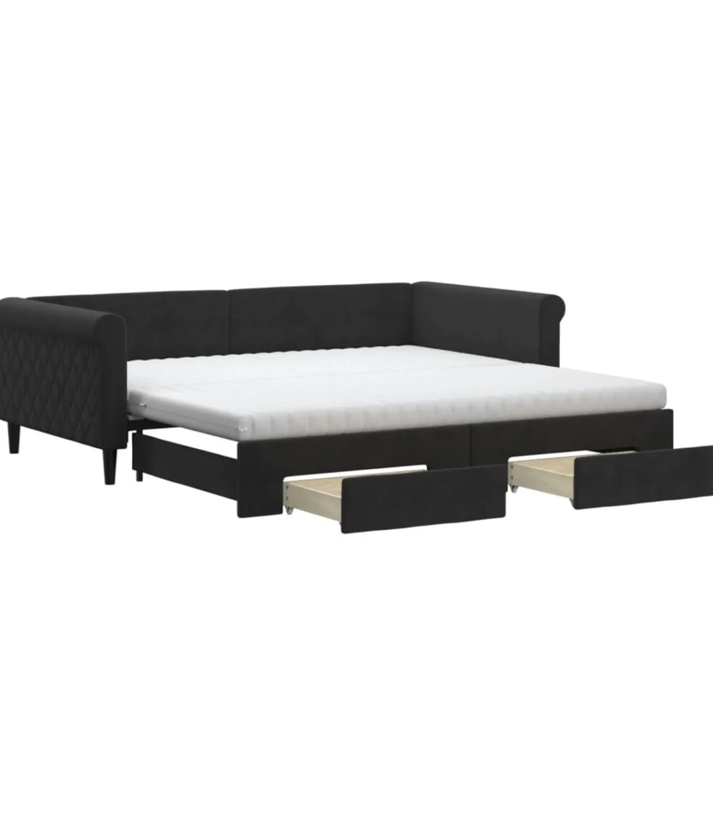 Online Slaapbank met onderschuifbed en lades 100x200 cm fluweel zwart Bedden