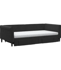 Online Slaapbank met onderschuifbed en lades 100x200 cm fluweel zwart Bedden