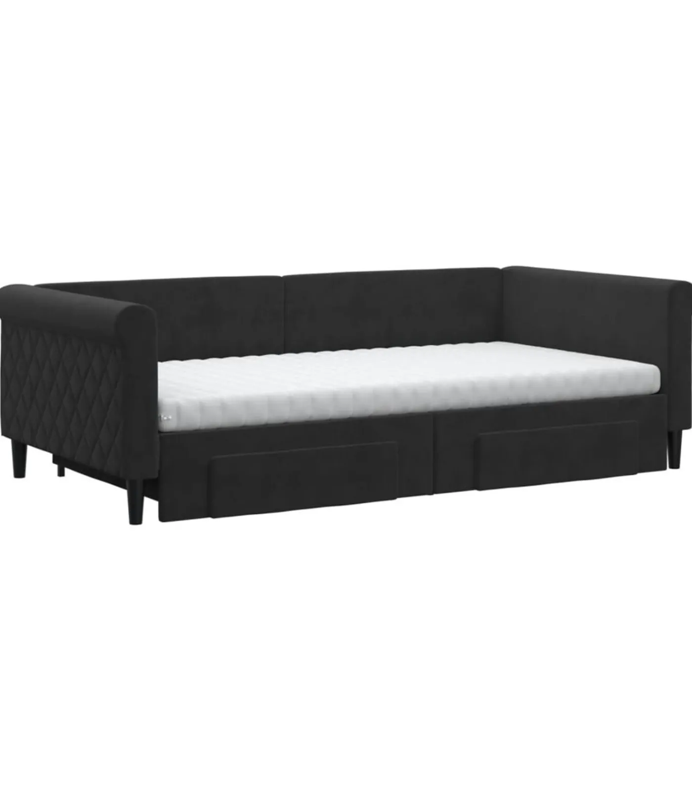 Online Slaapbank met onderschuifbed en lades 100x200 cm fluweel zwart Bedden