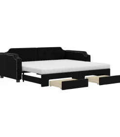 Best Slaapbank met onderschuifbed en lades 100x200 cm stof zwart Bedden