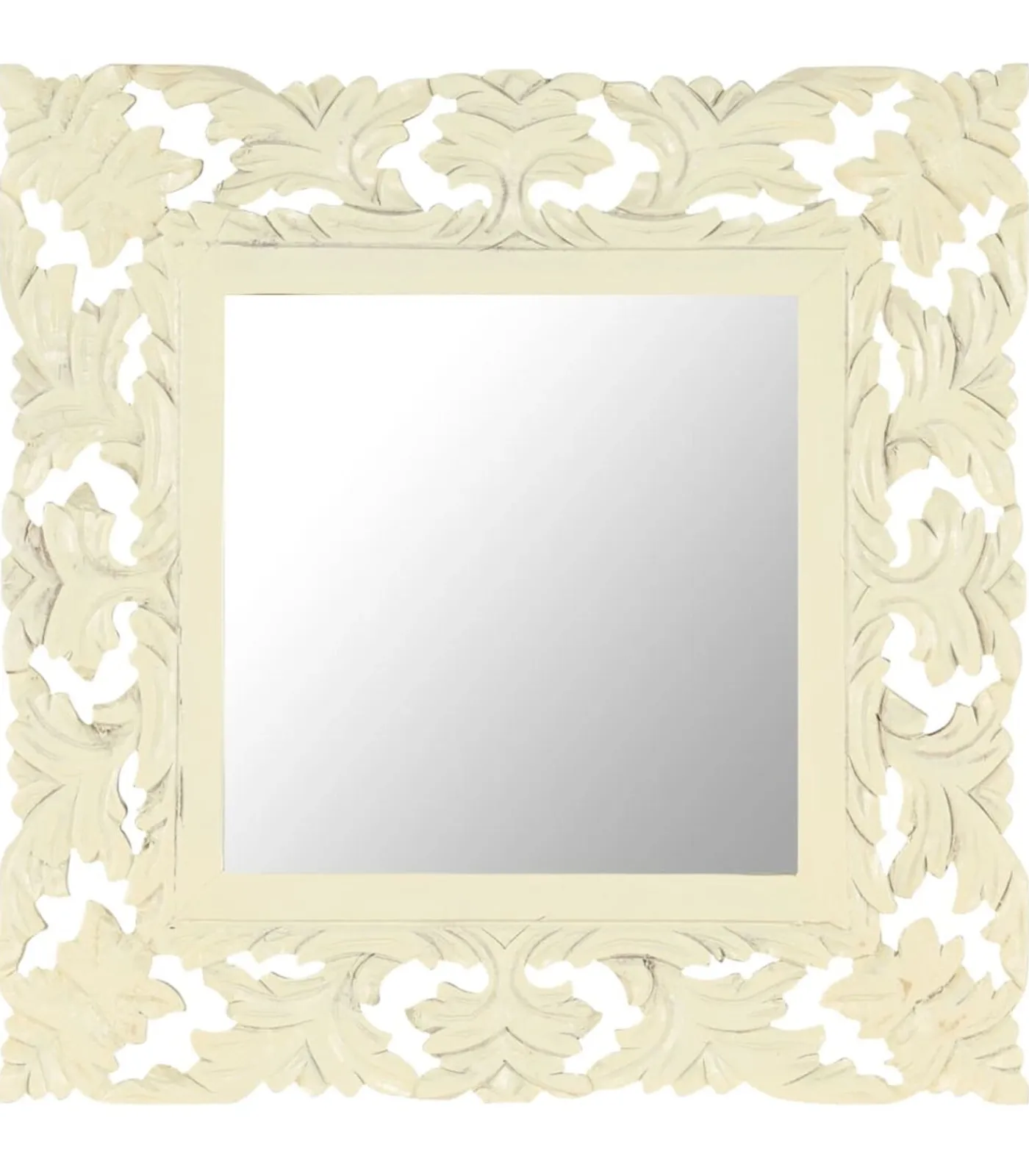 Sale Spiegel handgesneden 50x50 cm massief mangohout wit Spiegels
