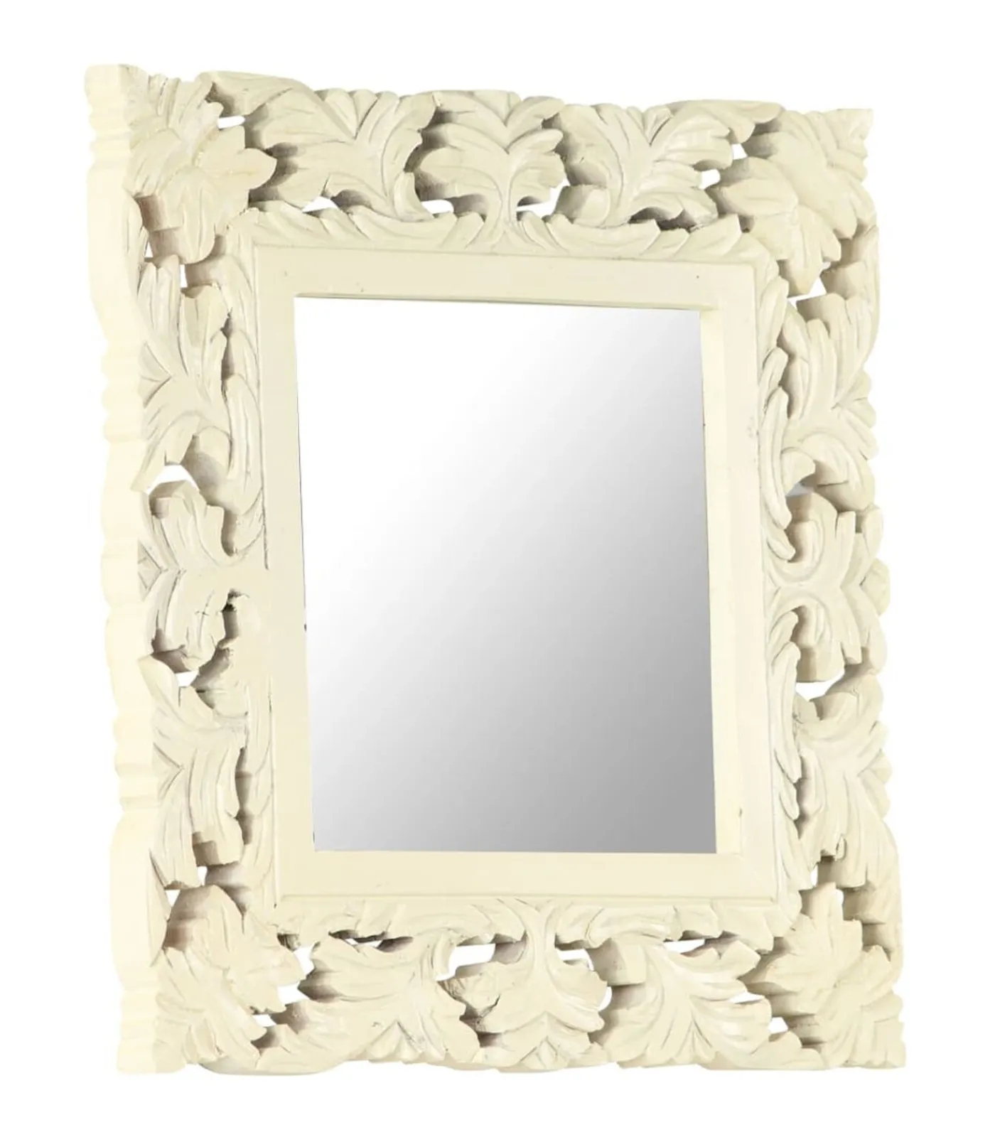 Sale Spiegel handgesneden 50x50 cm massief mangohout wit Spiegels