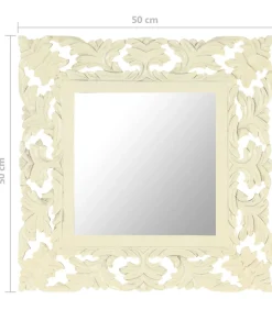 Sale Spiegel handgesneden 50x50 cm massief mangohout wit Spiegels