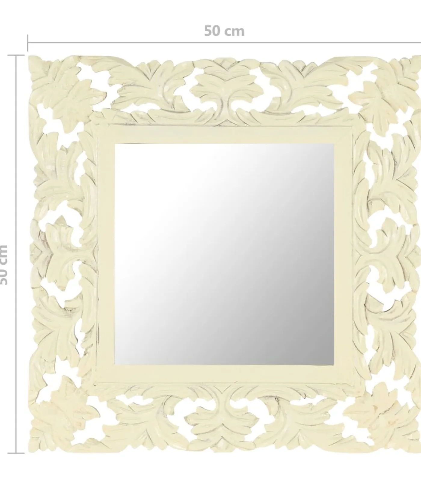 Sale Spiegel handgesneden 50x50 cm massief mangohout wit Spiegels