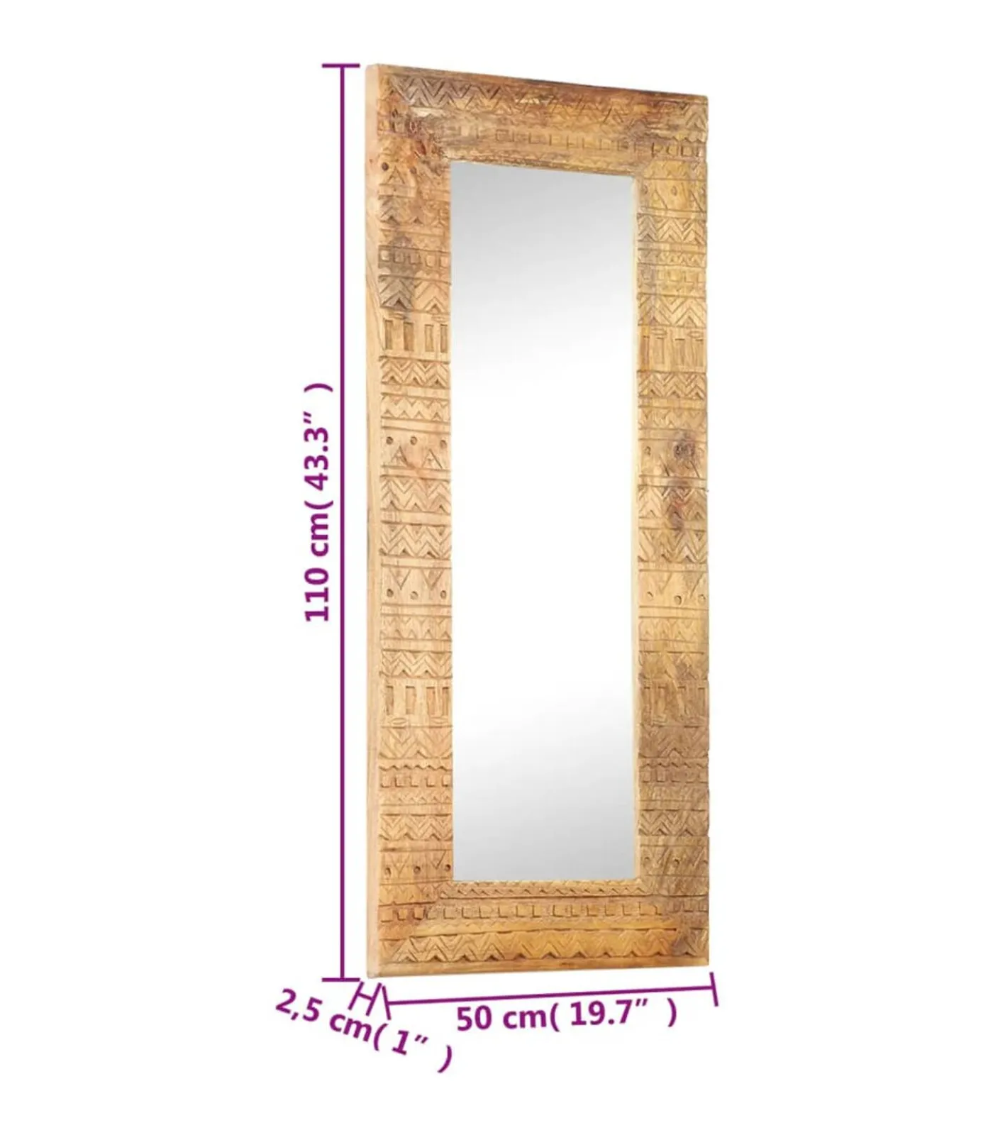 Outlet Spiegel handgesneden 110x50x2,5 cm massief mangohout Spiegels