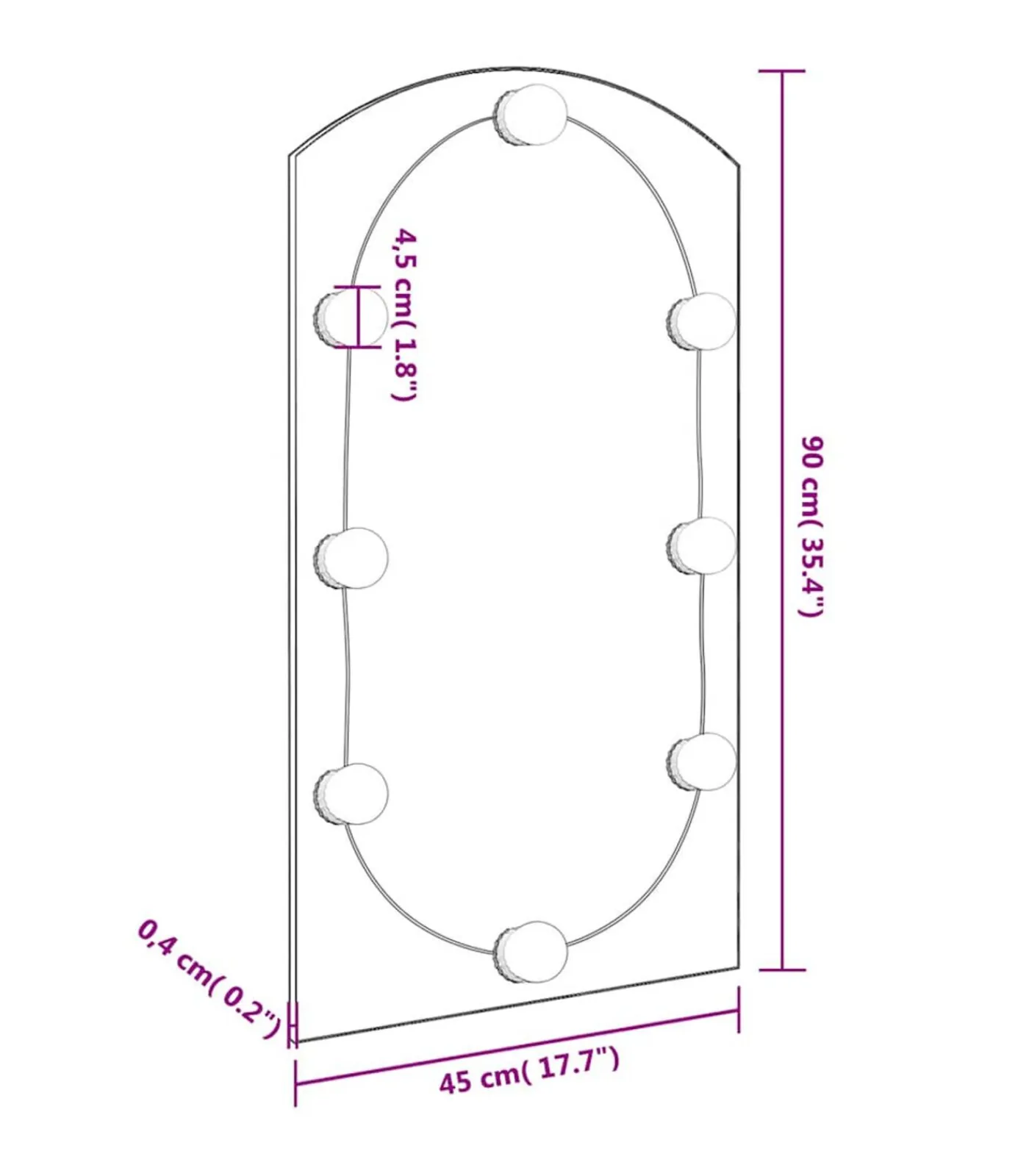 Clearance Spiegel met LED-verlichting boog 90x45 cm glas Spiegels