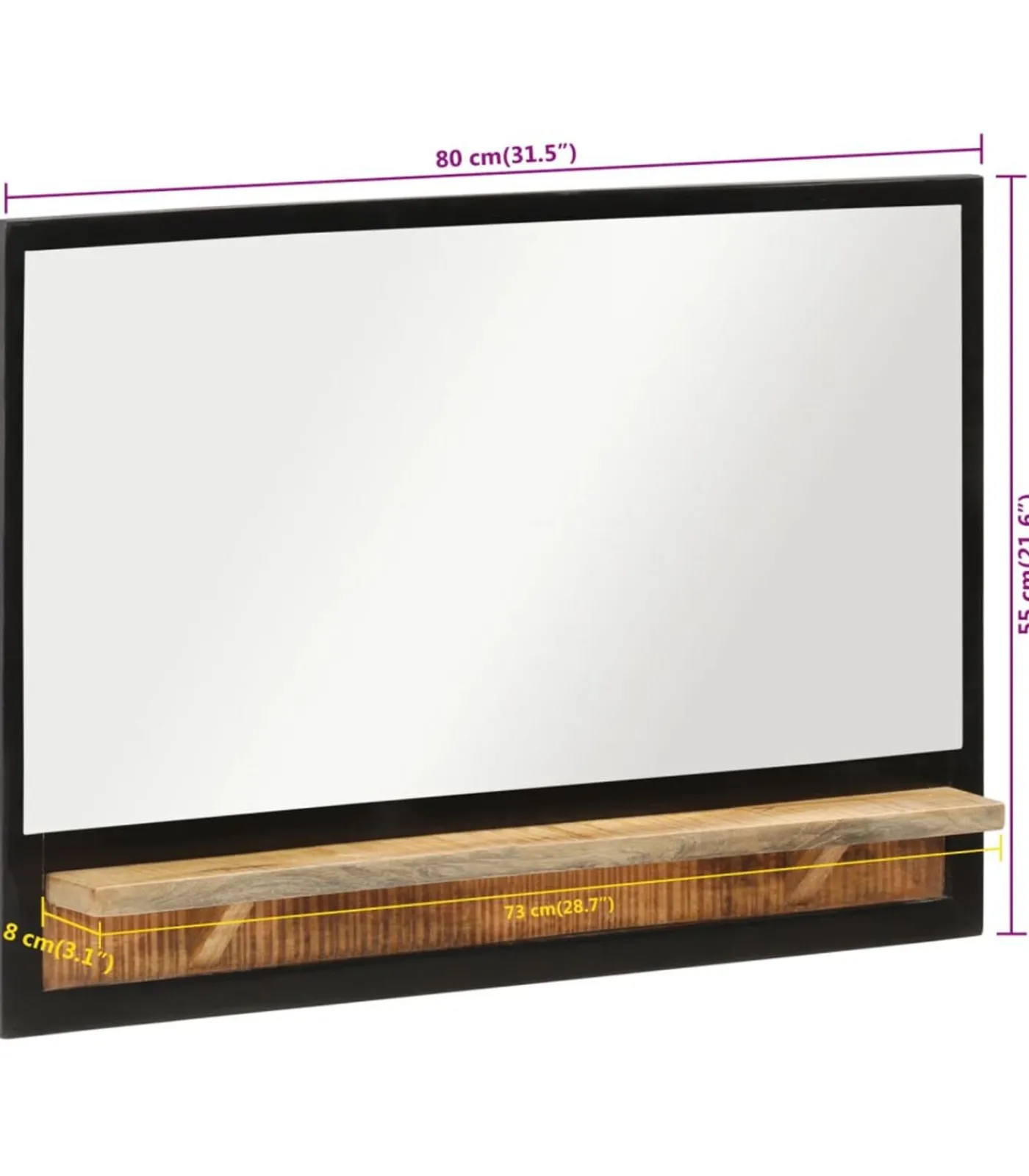 Best Spiegel met schap 80x8x55 cm glas en massief mangohout Spiegels