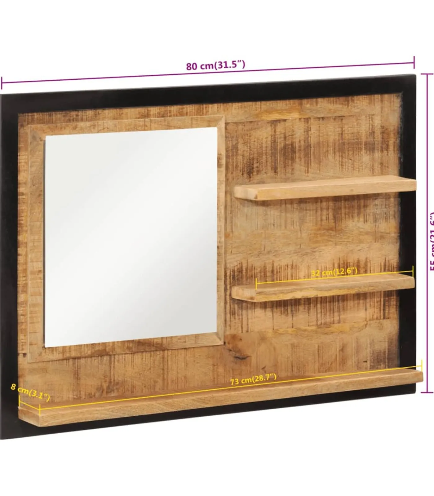 Sale Spiegel met schappen 80x8x55 cm glas en massief mangohout Spiegels