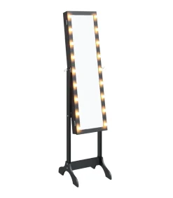 Outlet Spiegel vrijstaand met LED's 34x37x146 cm zwart Spiegels