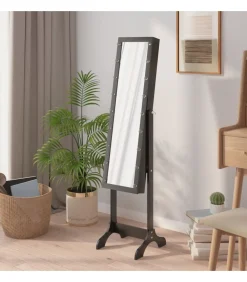 Outlet Spiegel vrijstaand met LED's 34x37x146 cm zwart Spiegels