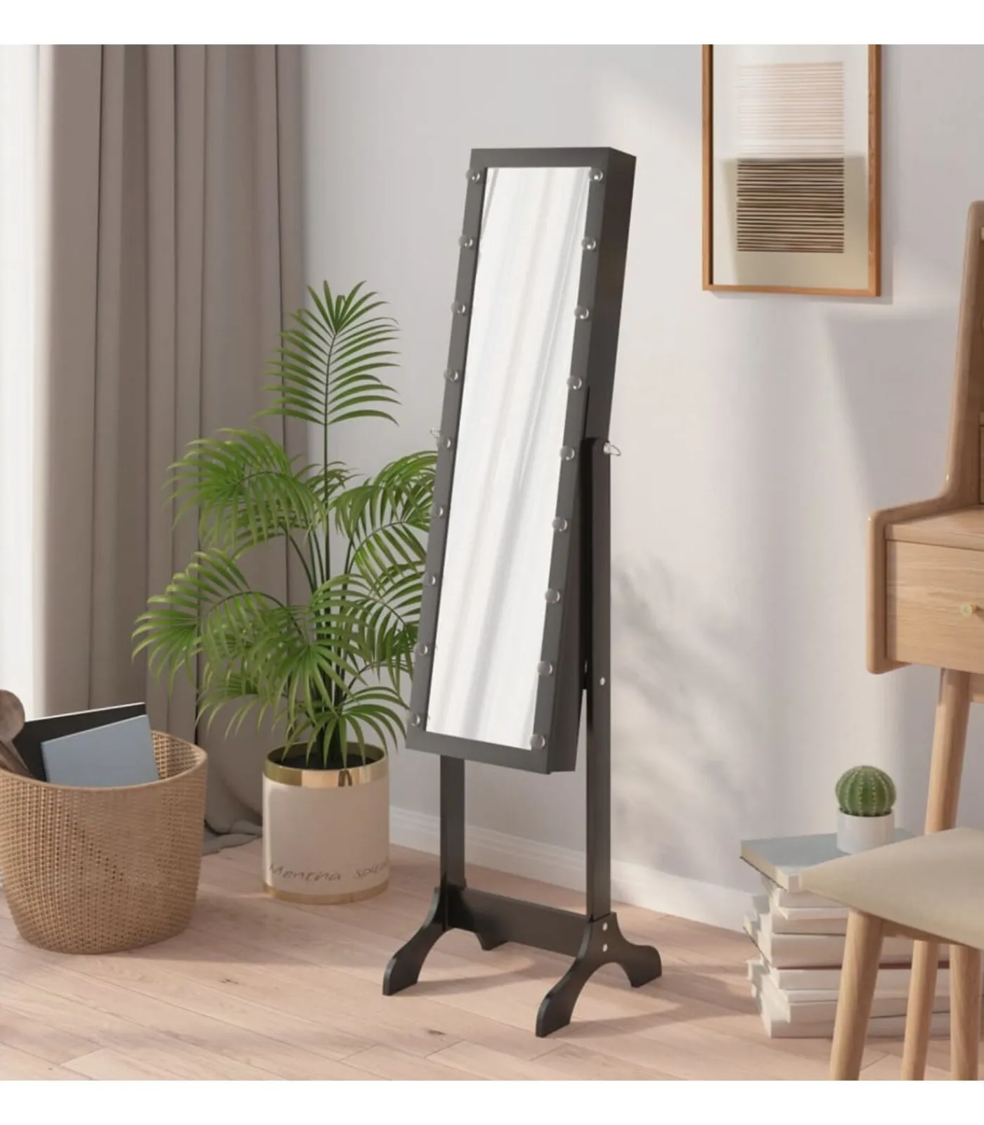 Outlet Spiegel vrijstaand met LED's 34x37x146 cm zwart Spiegels