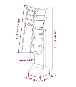 Outlet Spiegel vrijstaand met LED's 34x37x146 cm zwart Spiegels