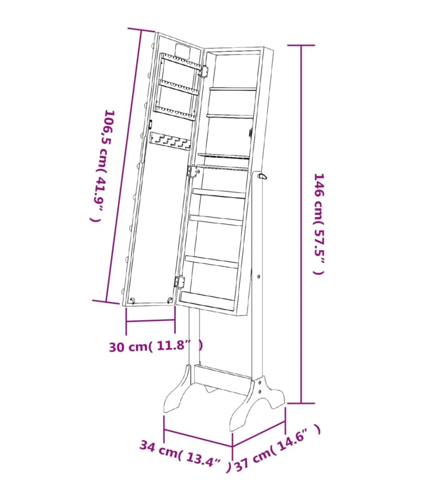 Outlet Spiegel vrijstaand met LED's 34x37x146 cm zwart Spiegels