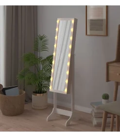 Clearance Spiegel vrijstaand met LED's 34x37x146 cm wit Spiegels