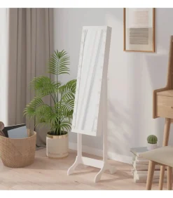 Clearance Spiegel vrijstaand met LED's 34x37x146 cm wit Spiegels