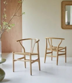 Discount Stoel van licht massief teakhout met vlechtwerk Blaise Stoelen