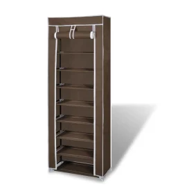Clearance Stoffen schoenenrek met hoes 162 x 57 x 29 cm bruin Organiseren