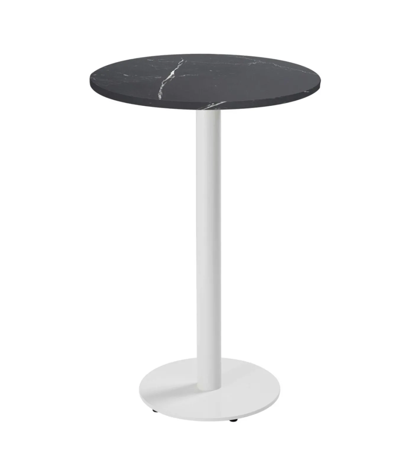 Online Tafel hoog rond 60 cm witte poot en zwarte marmeren bekleding Tafels