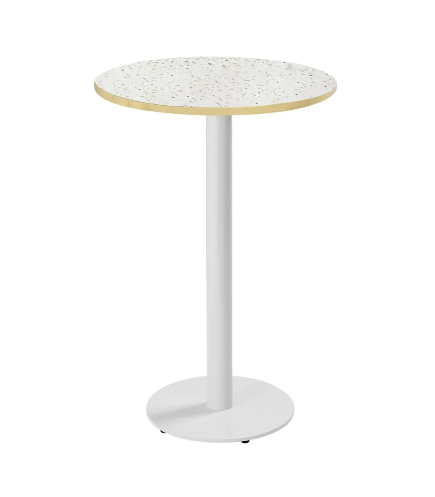 New Tafel hoog rond 60 cm witte poot en terrazzo bekleding Tafels