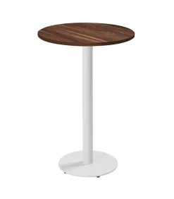 Discount Tafel hoog rond 60 cm witte poot en donker houten bekleding Tafels