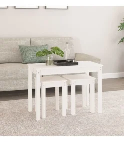 Best Tafeltjesset 3 st massief grenenhout wit Tafels