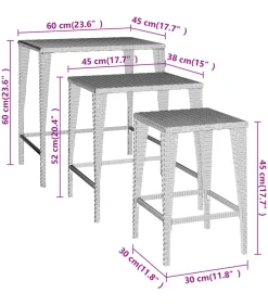Sale Tafeltjesset 3 st poly rattan bruin Tafels