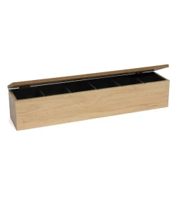Theedoos - Hout - 6-vaks - met Fluweel - 43 x 9 cm Koffie & Thee Maken
