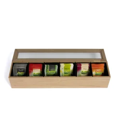 Theedoos - Hout - 6-vaks - met Fluweel - 43 x 9 cm Koffie & Thee Maken