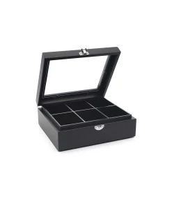 Discount Theedoos Bamboe 6-vaks met venster, zwart Koffie & Thee Maken