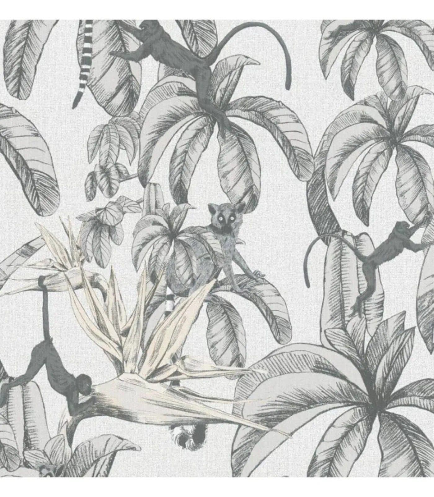 New Topchic Behang Monkey Jungle Leaves grijs en zwart Decoratie