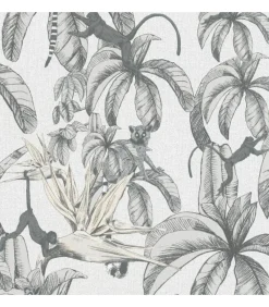 New Topchic Behang Monkey Jungle Leaves grijs en zwart Decoratie