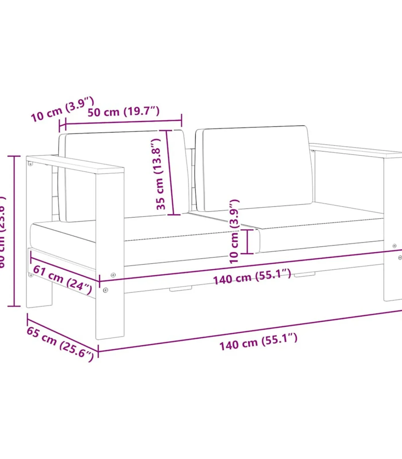 Online Tuinbank met kussens 140 cm massief acaciahout grijs Tuinmeubelen
