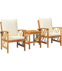 Tuinbank Set met kussen 3 pcs Bruin Massief acaciahout Tuinmeubelen