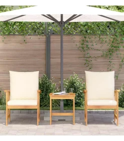 Tuinbank Set met kussen 3 pcs Bruin Massief acaciahout Tuinmeubelen