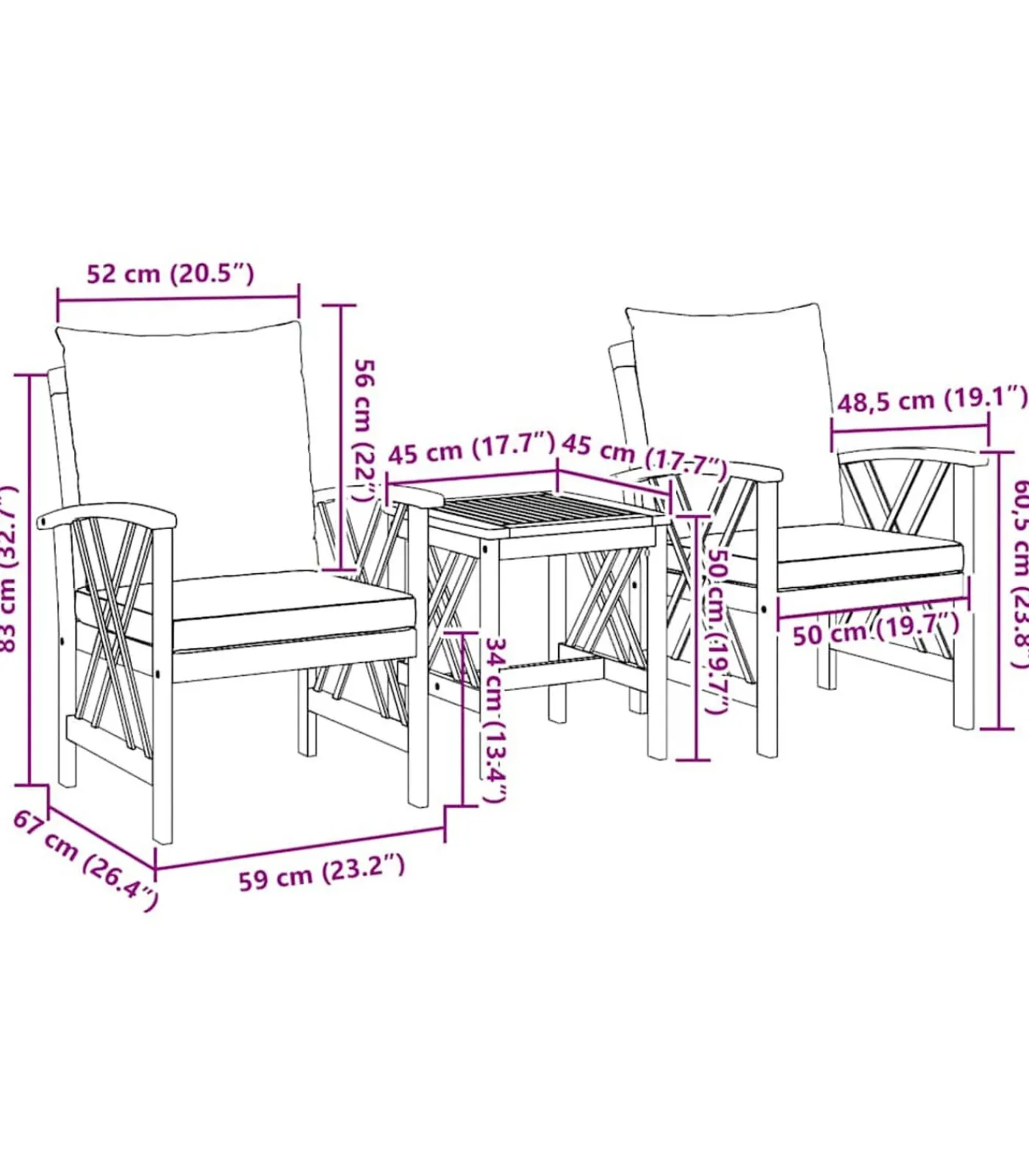 Tuinbank Set met kussen 3 pcs Bruin Massief acaciahout Tuinmeubelen