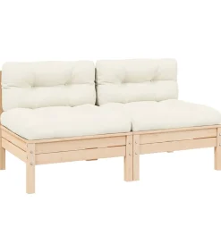 Sale Tuinbank 2-zits met crèmekleurige kussens massief grenenhout Tuinmeubelen
