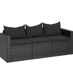 Best Tuinbank 3-zits met kussens poly rattan zwart Tuinmeubelen
