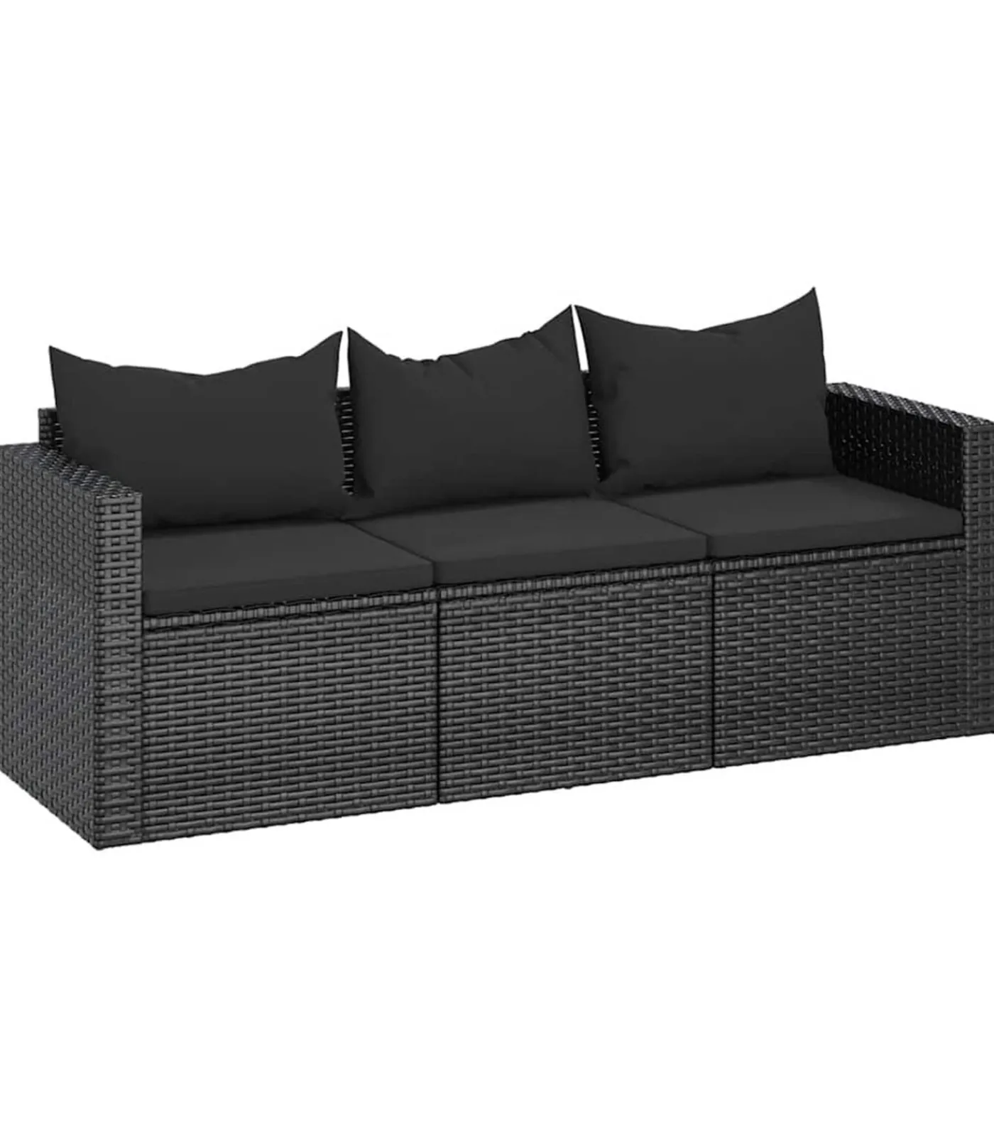 Best Tuinbank 3-zits met kussens poly rattan zwart Tuinmeubelen
