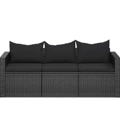 Best Tuinbank 3-zits met kussens poly rattan zwart Tuinmeubelen