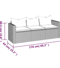 Best Tuinbank 3-zits met kussens poly rattan zwart Tuinmeubelen
