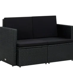 Online Tuinbank 2-zits met kussens poly rattan zwart Tuinmeubelen