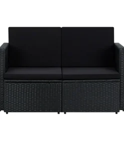 Online Tuinbank 2-zits met kussens poly rattan zwart Tuinmeubelen