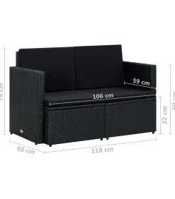 Online Tuinbank 2-zits met kussens poly rattan zwart Tuinmeubelen
